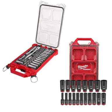 Milwaukee 48-22-9482-49-66-6801, bundle: 3/8 in. Drive Metric Ratchet and Socket Tool Set and 3/8 in. Drive Metric Deep Well Impact PACKOUT Socket Set (51-Piece)