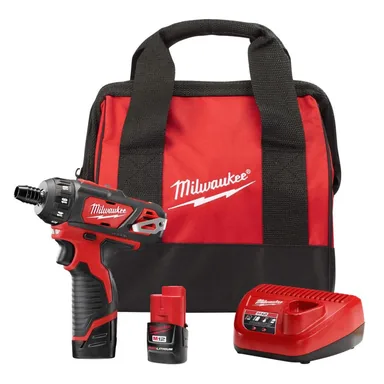 Milwaukee 2406-22, kit: M12 12V Lithium-Ion Cordless 1/4 in. Hex 2-Speed Screwdriver Kit with Two 1.5 Ah Batteries and Bag