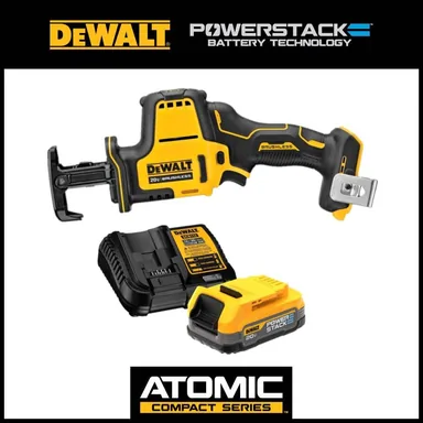 DeWalt DCS369BWP034C, bundle: ATOMIC 20V MAX Cordless Brushless Compact Reciprocating Saw and 20V POWERSTACK Compact Battery Starter Kit