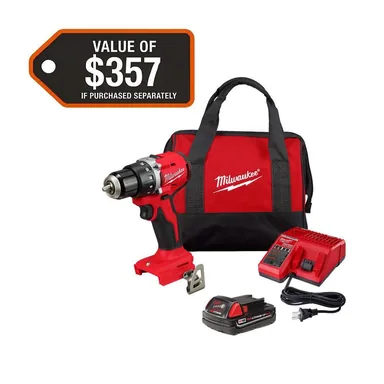 Milwaukee 3601-21P, kit: M18 18V Lithium-Ion Brushless Cordless 1/2 in. Compact Drill/Driver with One 2.0 Ah Battery, Charger and Tool Bag