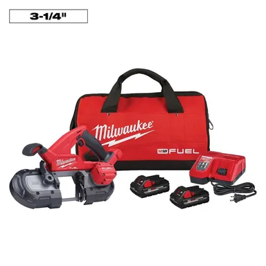 Milwaukee 2829-22, kit: M18 FUEL 18V Lithium-Ion Brushless Cordless Compact Bandsaw Kit with Two 3.0 Ah High Output Batteries
