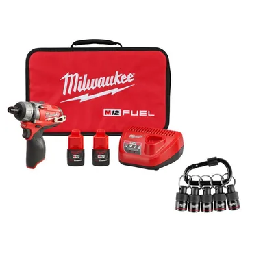 Milwaukee 2402-22-48-32-4537, bundle: M12 FUEL 12V 1/4 in. Hex 2-Speed Screwdriver Kit w/ (2) 2. 0Ah Batteries, Case with 5-Pc Carabiner Hex Holder