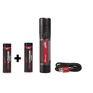 Milwaukee 2160-21-48-11-2131, bundle: 800 Lumens LED USB Rechargeable HP Fixed Focus Flashlight with Bonus USB 3.0 Ah Battery