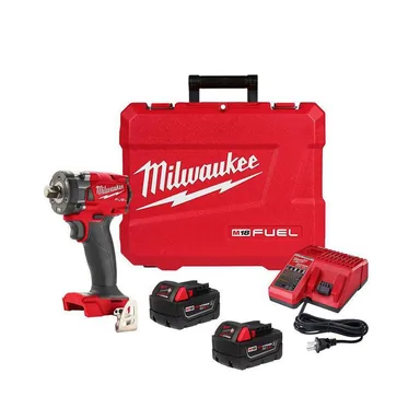 Milwaukee 2855P-22R, kit: M18 FUEL 18V Lithium-Ion Brushless Cordless 1/2 in. Compact Impact Wrench with Pin Detent Kit with Resistant Batteries