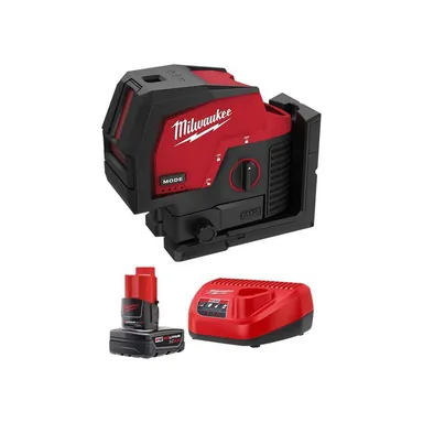 Milwaukee 3622-20-48-59-2440, bundle: M12 12-Volt Lithium-Ion Cordless Green 125 ft. Cross Line and Plumb Points Laser Level with 4.0 Ah Battery and Charger
