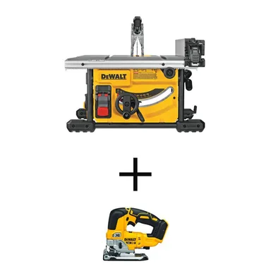 DeWalt DWE7485WDCS334B, bundle: 15 Amp Corded 8-1/4 in. Compact Jobsite Table Saw and 20V MAX XR Cordless Brushless Jigsaw (Tool Only)