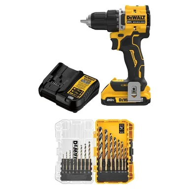 DeWalt DCD794D1WWA1195, bundle: ATOMIC 20V Lithium-Ion Cordless Compact 1/2 in. Drill/Driver Kit and Drill Bit Set (15-Piece) with 2Ah Battery & Charger