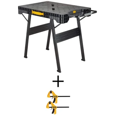 DeWalt DWST11556W83158, accessory: 33 in. Folding Portable Workbench Sawhorse and 12 in. Medium Trigger Bar Clamp (2 Pack)