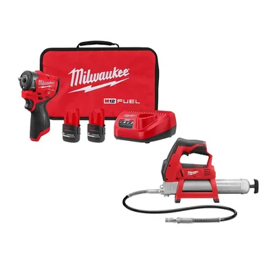 Milwaukee 3049-22-2446-20, bundle: M12 FUEL 12V Lithium-Ion Brushless Cordless 3/8 in. Subcompact Impact Wrench w/ Friction Ring Kit & M12 Grease Gun