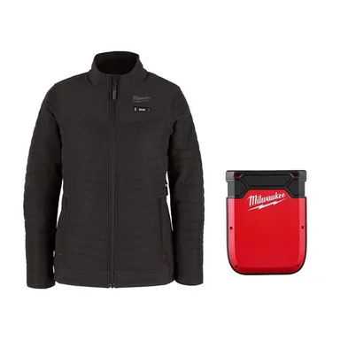 Milwaukee F102B-21L-48-11-2330, bundle: Women's Large M12 12V Lithium-Ion Cordless AXIS Black Heated Jacket Kit w 3.0 Ah Battery and Power Source w/ App Control