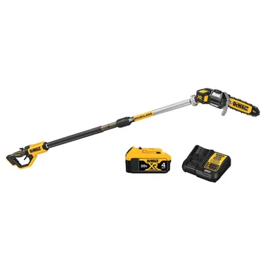 DeWalt DCPS620M1, kit: 20V MAX 8in. Brushless Cordless Battery Powered Pole Saw Kit with (1) 4 Ah Battery & Charger (photograph from the Home Depot listing)