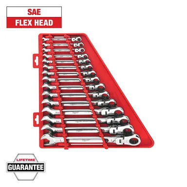 Milwaukee 48-22-9413, unpowered: 144-Position Flex-Head Ratcheting Combination Wrench Set SAE (15-Piece)