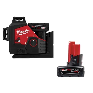 Milwaukee 3632-21-48-11-2440, bundle: M12 12-Volt Lithium-Ion Cordless 250 ft. Green 3-Plane Laser Level Kit with One 4.0 Ah Battery with M12 XC4.0 Battery