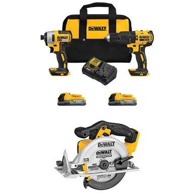 DeWalt DCK274E2WCS391B, bundle: 20 Volt MAX Lithium-Ion Cordless 2-Tool Combo Kit and Cordless 6.5-inch Sidewinder Style Circular Saw