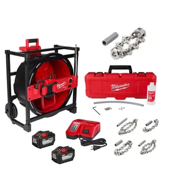 Milwaukee 2819-22-48-53-3025, bundle: M18 18V Lithium-Ion Cordless High Speed Drain Cleaner with 5/16 in. x 7 5 ft. Cable and 2 in. Carbide Chain Knocker