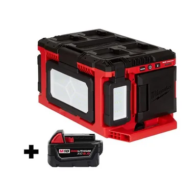 Milwaukee 2357-20-48-11-1850, bundle: M18 18-Volt Lithium-Ion Cordless PACKOUT 3000 Lumens LED Light with Built-In Charger with (1) 5.0 Ah Battery