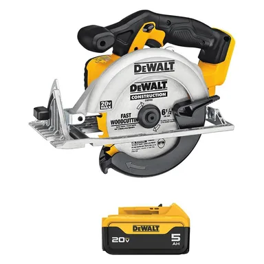 DeWalt DCS391BWDCB205, bundle: 20V Max Lithium-Ion Cordless 6.5 in. Sidewinder Style Circular Saw with 20V Max Premium 5.0Ah Battery Pack