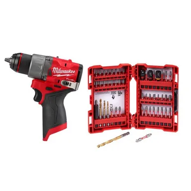 Milwaukee 3403-20-48-32-4024, bundle: M12 FUEL 12-Volt Lithium-Ion Brushless Cordless Drill Driver (Tool-Only) with SHOCKWAVE Screw Driver Bit Set (50-Piece)