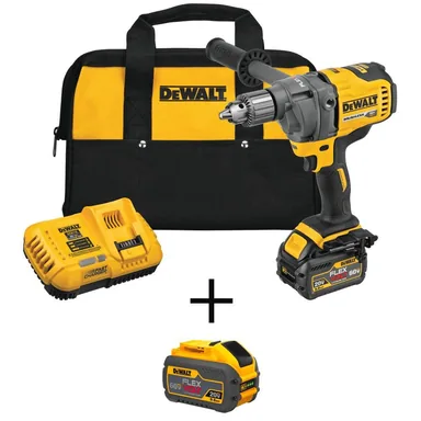 DeWalt DCD130T1W609, bundle: FLEXVOLT 60V MAX Cordless Brushless 1/2 in. Concrete Mud Mixer/Drill with E-Clutch and (1) FLEXVOLT 6.0Ah and 9Ah
