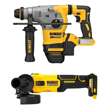 DeWalt DCH293BWDCG407B, bundle: 20V MAX XR Cordless Brushless 1-1/8 in. SDS Plus L-Shape Rotary Hammer and 4-1/2 in. Angle Grinder (Tools Only)