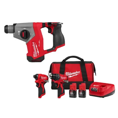 Milwaukee 2508-20-3494-22, bundle: M12 FUEL 12V Lithium-Ion Brushless Cordless 5/8 in. SDS-Plus Rotary Hammer Drill, &Drill Impact Driver Kit