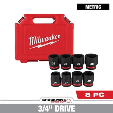 Milwaukee 49-66-7019, accessory: SHOCKWAVE 3/4 in. Drive Metric 6 Point Impact Socket Set (8-Piece)