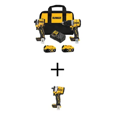 DeWalt DCK2050M2WF921B, bundle: 20V MAX XR Hammer Drill and ATOMIC Impact Driver 2 Tool Cordless Combo Kit and 1/2 in. Impact Wrench w/(2) 4Ah Batteries