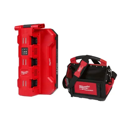 Milwaukee 48-59-1817-48-22-8315, bundle: M18 18V PACKOUT 6-Port Daisy Chain Rapid Charger w/ 15 in. PACKOUT Tote