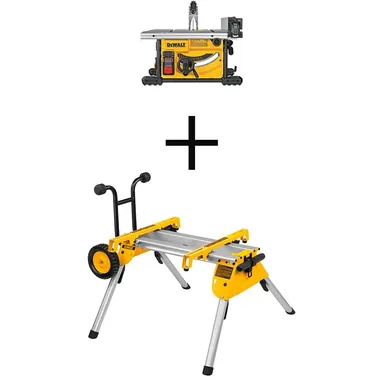 DeWalt DWE7485WW7440RS, bundle: 15 Amp Corded 8-1/4 in. Compact Portable Jobsite Tablesaw with Heavy-Duty Rolling Stand with Quick-Connect Brackets