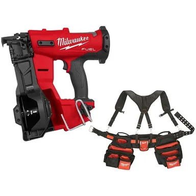 Milwaukee 2909-20-48-22-8120, bundle: M18 FUEL 18-Volt Lith-Ion Brushless Cordless Coil Roofing Nailer w/ Waist Tool Belt w/ Suspension Rig