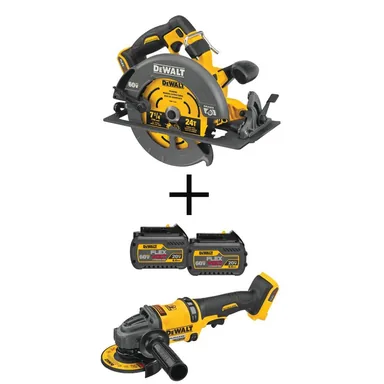 DeWalt DCS578BW4186062, bundle: FLEXVOLT 60V MAX 7-1/4 in. Cordless Brushless Circ Saw, 4.5 in. - 6 in. Grinder, and (2) 6.0Ah Batteries