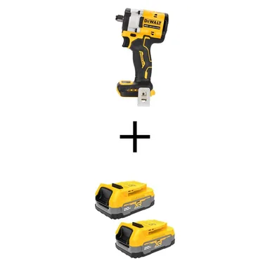 DeWalt DCF921BWBP034-2, bundle: ATOMIC 20V MAX Lithium-Ion Cordless Brushless 1/2 in. Variable Speed Impact Wrench with (2) POWERSTACK Compact Batteries