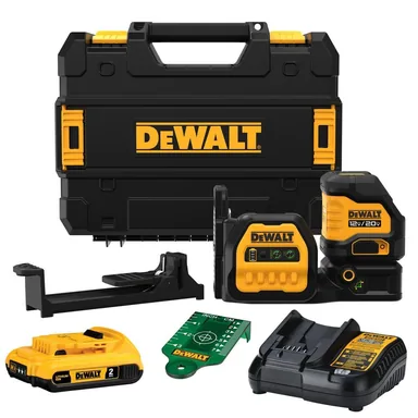 DeWalt DCLE34020G, kit: 20V Max Lithium-Ion Cordless Green Cross-Line Laser Level Kit, (1) 2.0Ah Battery, Charger, and TSTAK Case