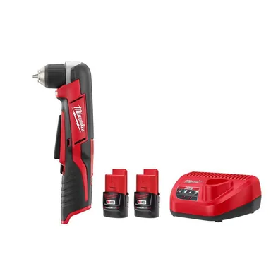 Milwaukee 2415-20-48-59-2420P, bundle: M12 12V Lithium-Ion Cordless 3/8 in. Right Angle Drill with M12 2.0 Ah Battery (2 Pack) and Charger