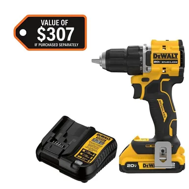 DeWalt DCD794D1, kit: Atomic 20V Lithium-Ion Cordless Compact 1/2 in. Drill/Driver Kit with 2.0Ah Battery and Charger (photograph from the Home Depot listing)