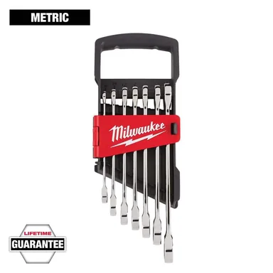 Milwaukee 48-22-9506, unpowered: Metric Combination Ratcheting Wrench Mechanics Tool Set (7-Piece)