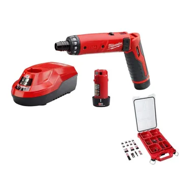 Milwaukee 2101-22-48-32-4082, bundle: M4 4V 1/4 in. Hex Screwdriver 2-Battery Kit with 100-Pc SHOCKWAVE Bit Set w/ PACKOUT