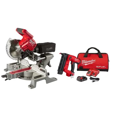 Milwaukee 2733-20-2746-21CT, bundle: M18 FUEL 18V Lith-Ion Brushless Cordless 7-1/4 in. Dual Bevel Sliding Compound Miter Saw w/ Brad Nailer Kit