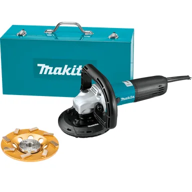 Makita PC5010CX1, standalone tool: Makita PC5010CX1 Corded 5" SJSII Compact Concrete Planer with Dust Extraction Shroud and Diamond Cup Wheel