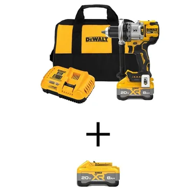DeWalt DCD1007WW1W2108, bundle: 20V XR Lithium-Ion Cordless Hammer Drill Kit with (2) 8.0 Ah Battery, Charger and Kit Bag
