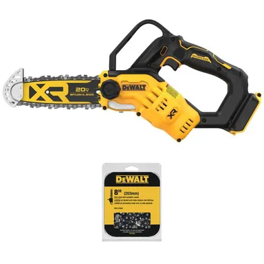 DeWalt DCCS623BW1DT608, bundle: 20-Volt MAX 8 in. Brushless Cordless Battery Powered Pruning Mini Chainsaw (Tool Only) with Extra 8 in. Chain