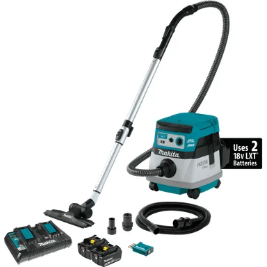 Makita XCV22PTU, kit: Makita XCV22PTU 36V (18V X2) LXT Brushless 2.1 Gallon HEPA Filter Dry Dust Extractor/Vacuum Kit, AWS (5.0Ah)