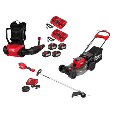 Milwaukee 3009-24HD-2823-20-3046-21HD, bundle: M18 FUEL 155 MPH 650 CFM 18V Brushless Cordless Dual Battery Backpack Blower Kit w/ M18 SP Mower, M18 String Trimmer