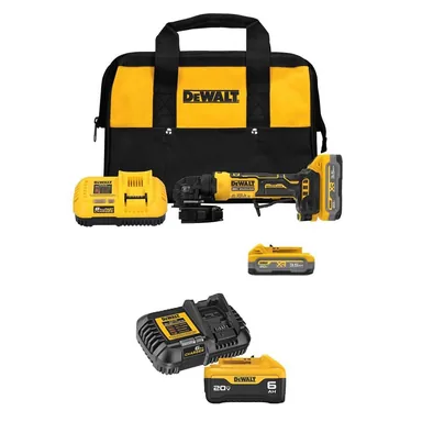 DeWalt DCG400S2W206C, bundle: ATOMIC 20V MAX Lithium-Ion Cordless 4 in. Angle Grinder Kit with 6.0 Ah Battery, (2) 3.5 Ah Batteries and (2) Chargers