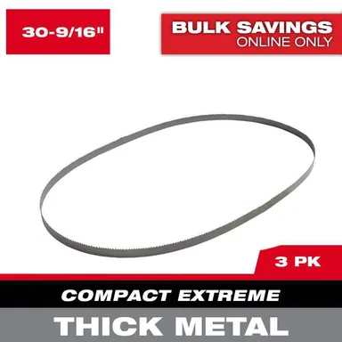 Milwaukee 48-39-0630, accessory: 30-9/16 in. 8/10 TPI Compact Extreme Thick Metal Cutting High Speed Steel Band Saw Blade (3-Pack) for M12 FUEL Bandsaw (photograph from the Home Depot listing)