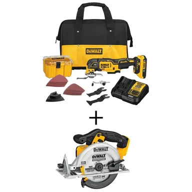DeWalt DCS356D1WDCS391, bundle: 20V MAX XR Cordless Brushless 3-Speed Oscillating Multi Tool, 20V MAX 6-1/2 in. Circular Saw, and (1) 20V 2.0Ah Battery