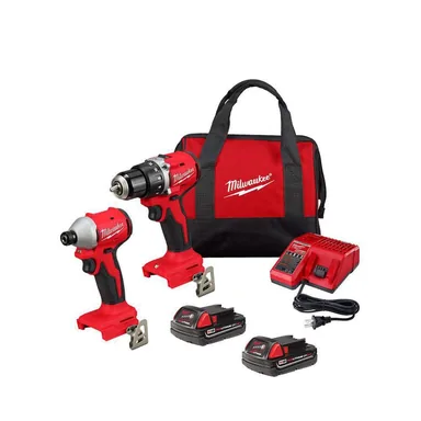Milwaukee 3692-22CT, kit: M18 18V Lithium-Ion Brushless Cordless Compact Drill/Impact Combo Kit (2-Tool) w/(2) 2.0 Ah Batteries, Charger & Bag