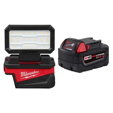 Milwaukee 2359-20-48-11-1850, bundle: M18 18-Volt Lithium-Ion Cordless 1000 Lumens ROVER Compact Folding Flood Light w/ USB Charging & (1) 5. 0Ah Battery