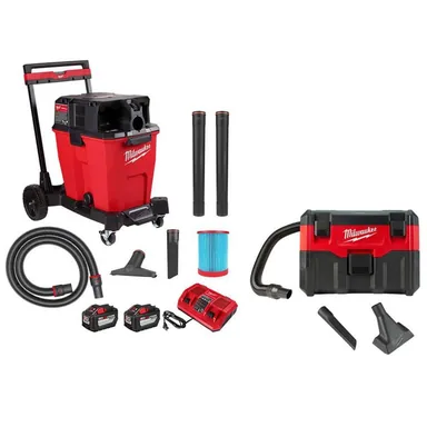 Milwaukee 0930-22HD-0880-20, bundle: M18 FUEL 12 Gal. Cordless Dual-Battery Wet/Dry Shop Vac Kit & M18 2 Gal Wet/Dry Vac