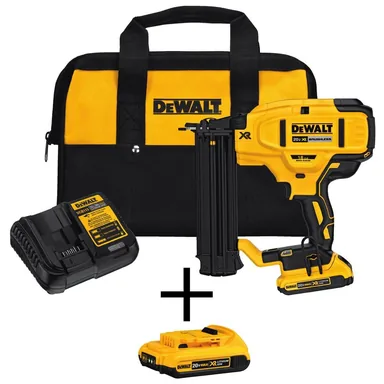 DeWalt DCN680D1wDCB203, bundle: 20V MAX XR Lithium-Ion 18-Gauge Cordless Brad Nailer Kit, (2) 2.0Ah Batteries, Charger, and Bag